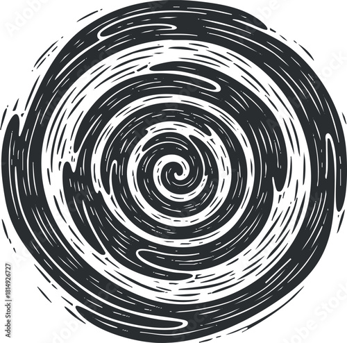 Abstract black and white vector illustration of a swirling vortex design, suitable for dynamic backgrounds and artistic projects