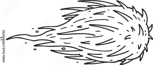 Outline vector illustration of a comet streaking through space, perfect for astronomy-themed designs and educational content