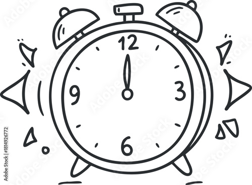 Hand-drawn outline illustration of an alarm clock symbolizing time management and reminders for various design projects