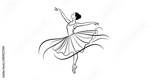 Elegant Ballerina in Graceful Pose Line Art Illustration.