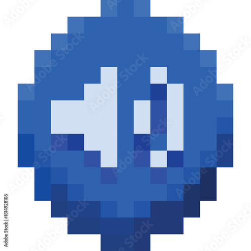 Pixel Art Blue Speaker Icon Representing Sound and Volume Control With Transparent Background In Square Shape