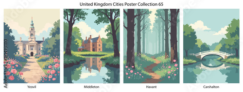 Yeovil, Middleton, Havant, Carshalton Flat Vector Poster Collection