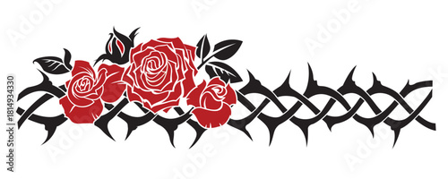 black crown of thorns with roses isolated on white background