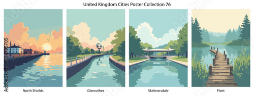 North Shields, Glenrothes, Skelmersdale, Fleet Flat Vector Poster Collection