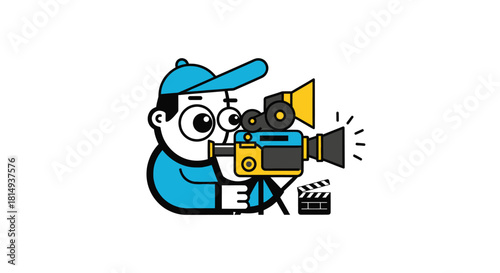 Cartoon cameraperson with classic film equipment