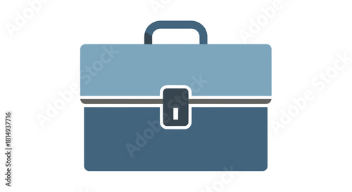 Two-toned blue briefcase with a handle and centered fastener