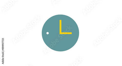 Teal clock with yellow hands and a single white dot, abstract