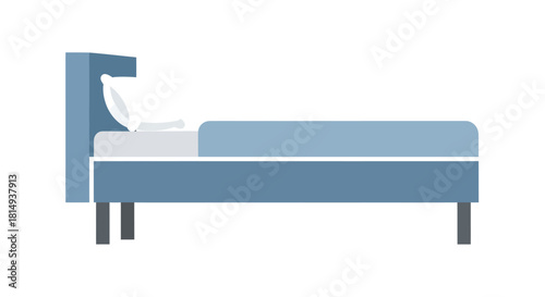 Simple blue bed with pillow