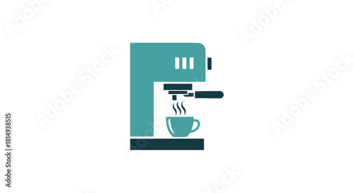 Simple vector illustration of a coffee machine filling a cup with steaming coffee