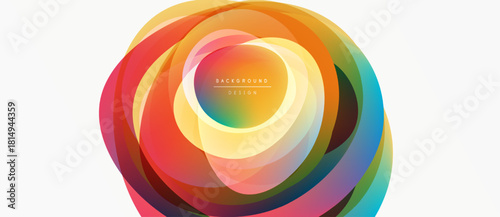 Abstract colorful layers form circular design. Bright hues blend, creating dynamic visual effect. Modern background element.