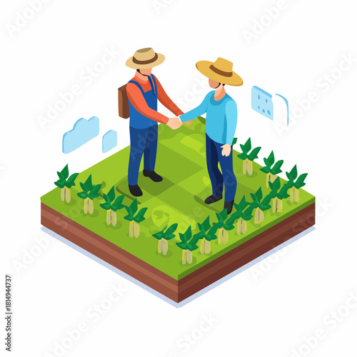 Agricultural Business Partnership Agreement Isometric Illustration