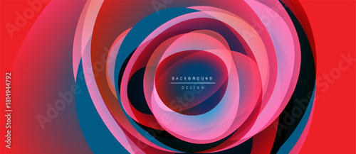Abstract circular layers, vibrant colors blend. Pink, red, blue hues create dynamic visual effect. Modern design element.