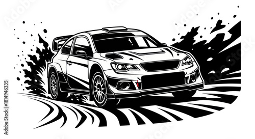 Dynamic Rally Car Racing Action on Dirt Track.