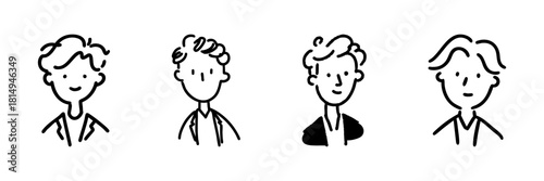 Four Surprised Faces Line Icon Set In Doodle Style. Emotional Expression And Reaction Outline Sketch Collection. Facial Expressions And Human Emotions. Hand Drawn Isolated Vector Illustration