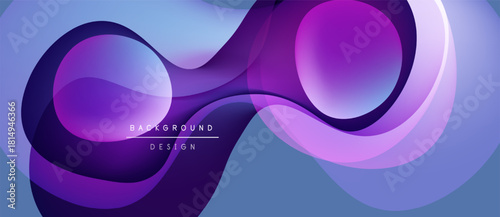 Abstract fluid shapes, purple hues, light blue gradients. Modern design element, smooth curves, dynamic composition. Background texture visible.