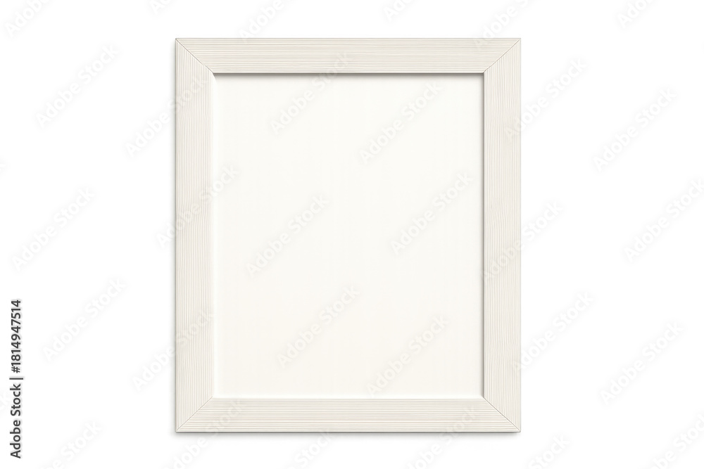 Fototapeta premium White empty picture frame mockup with thin wooden border, blank space for content, transparent background