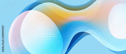 Abstract fluid shapes, pastel colors blend. Modern design, smooth gradients create dynamic background. Light blue dominates composition.