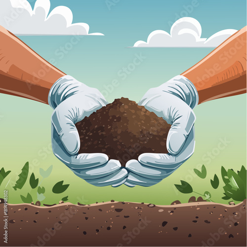 Gloved Hands Holding Rich Soil for Gardening