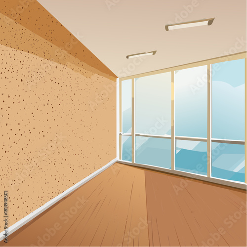 Spacious Empty Room with Panoramic Windows