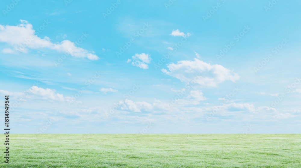 Fototapeta premium minimalistic bright outdoor landscape, open field with soft breeze, gentle sunlight, clean blue sky, symbol of clean air and healthy breathing, airy