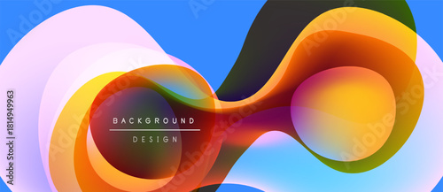 Abstract colorful layers create dynamic flowing shapes. Bright hues blend, forming modern background design. Smooth gradients offer visual interest.