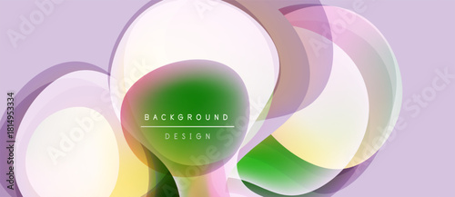 Abstract fluid shapes overlap, creating vibrant color gradients. Soft pastel hues dominate design, suggesting movement, energy.