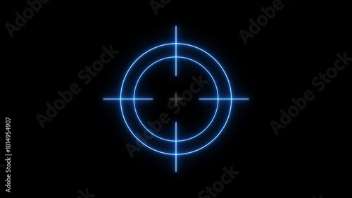 Glowing neon light target icon animation. Military training, Military target icon animation on black background. Crosshair, gun aim, sniper target concept