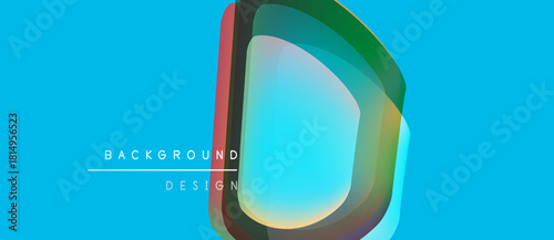 Bright turquoise backdrop features layered, colorful letter D shape. Design includes gradients, shadows, text elementsbackground, design.