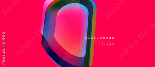 Abstract vibrant design. Overlapping shapes create dynamic visual impact. Pink background enhances colorful elements. Modern aesthetic.