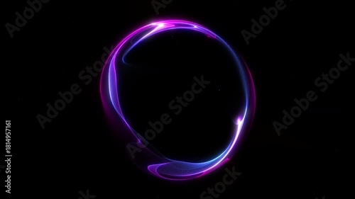 Seamless neon orb loop with flowing purple and blue glowing trails forming a smooth elegant circular motion. Futuristic minimalistic digital animation.