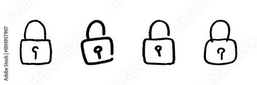 Padlock Icons Line Set In Doodle Style. Security, Privacy, And Access Control Outline Sketch Collection. Cybersecurity And Data Protection Symbols. Hand Drawn Isolated Vector Illustration