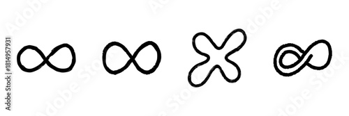 Infinity Symbol Variations Line Icon Set In Doodle Style. Endless Loop, Eternity, And Limitless Concepts Outline Sketch Collection. Hand Drawn Isolated Vector Illustration