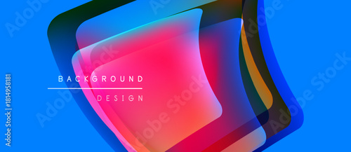 Abstract layers create vibrant, dynamic composition. Blue backdrop emphasizes colorful geometric forms, modern design element.