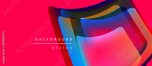 Abstract vibrant layers create dynamic composition. Pink backdrop emphasizes blue, orange hues. Modern design element.