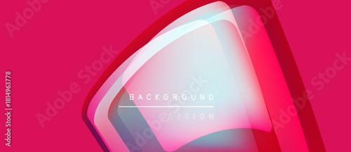Abstract pink design features layered translucent shapes. Gradient colors blend, creating dynamic visual effect. Text reads background design.
