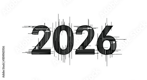 Bold digital numbers representing the year 2026 with a glitch effect