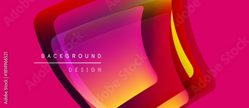 Abstract vibrant design. Overlapping shapes create dynamic visual effect. Pink, purple, orange hues dominate composition. Modern aesthetic.