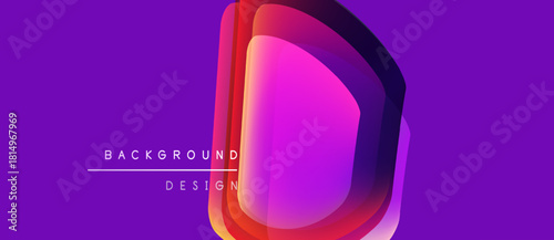 Purple backdrop features layered, translucent letter D. Gradient colors create modern visual effect. Text reads background design.