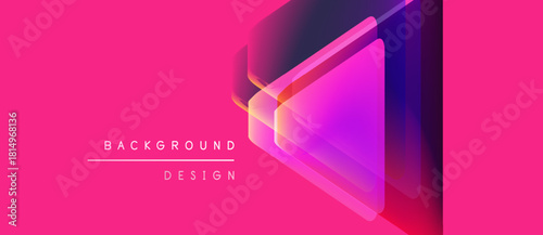 Bright pink backdrop features layered triangles. Gradient colors shift from purple to magenta. Minimalist text reads background design. Modern aesthetic.