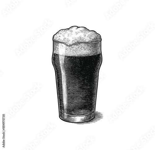 Engraving of Foamy Pint of Beer