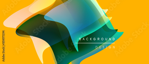 Abstract fluid shapes overlap, creating vibrant color gradients. Yellow background enhances dynamic composition. Text reads background design.