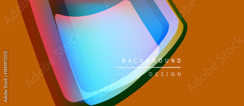 Abstract layers create vibrant visual. Orange backdrop complements cool blue, red hues. Modern design element for digital projects.