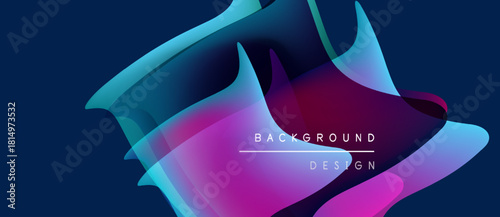 Abstract fluid shapes blend, creating vibrant gradients. Blue, purple, pink hues dominate design. Text reads background design.