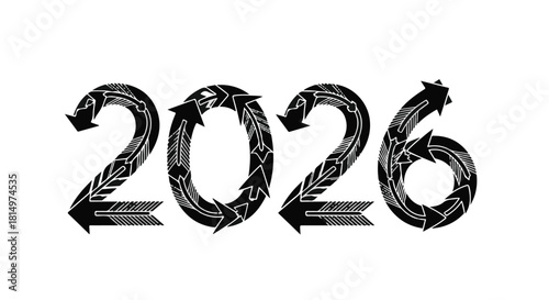Modern graphic of the year 2026 with circular arrows
