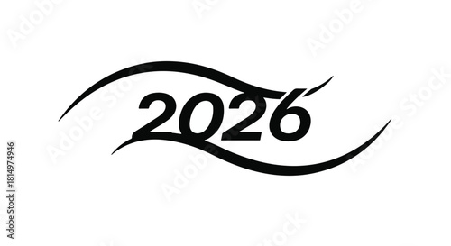 Modern stylized year 2026 graphic with elegant flowing lines