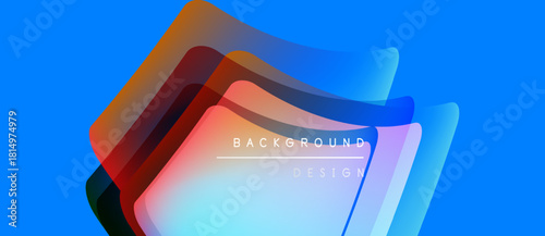 Abstract layers overlap, creating vibrant color gradients. Blue dominates background, with red, orange hues visible. Text reads background design.