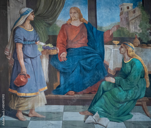 Canvas Print Fresco (19th century) of Jesus at the home of Martha and Mary in the village of Bethany