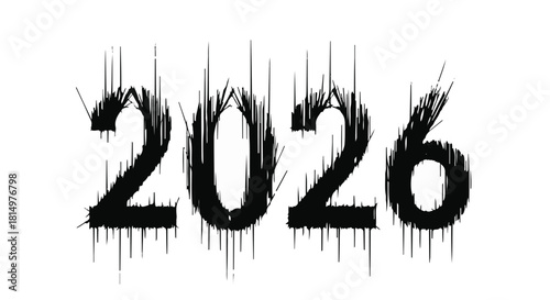 Year 2026 dissolving into abstract streaks on white background