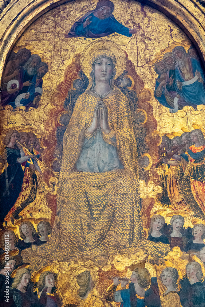 Fototapeta premium Painting (19th century) of Virgin Mary at prayer.