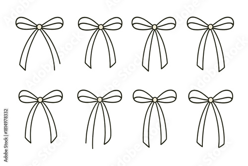Minimalist Ribbon Icons. Minimal Ribbon Design linear icon set: single line bow, soft knot, pastel ribbon, looped tie, thin stripe, simple wrap, gentle curve, monochrome bow